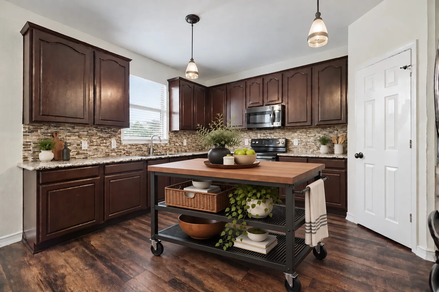 Virtually Staged Modern Kitchen Island Cart Display