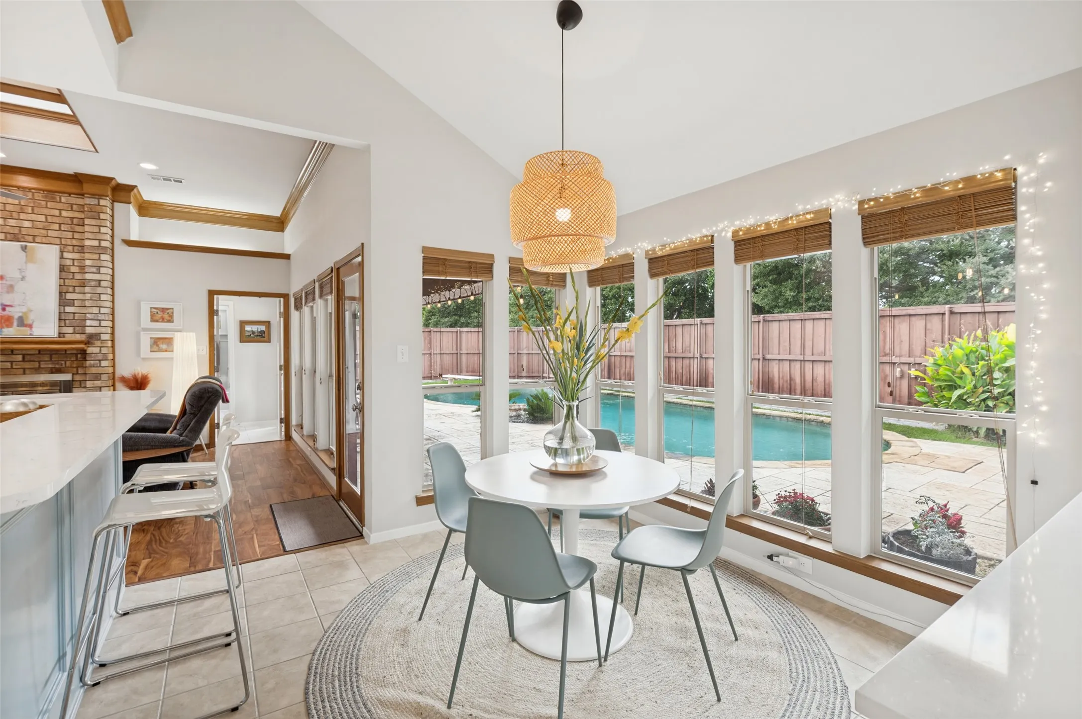 Eat in kitchen area overlooking the pool and patio area