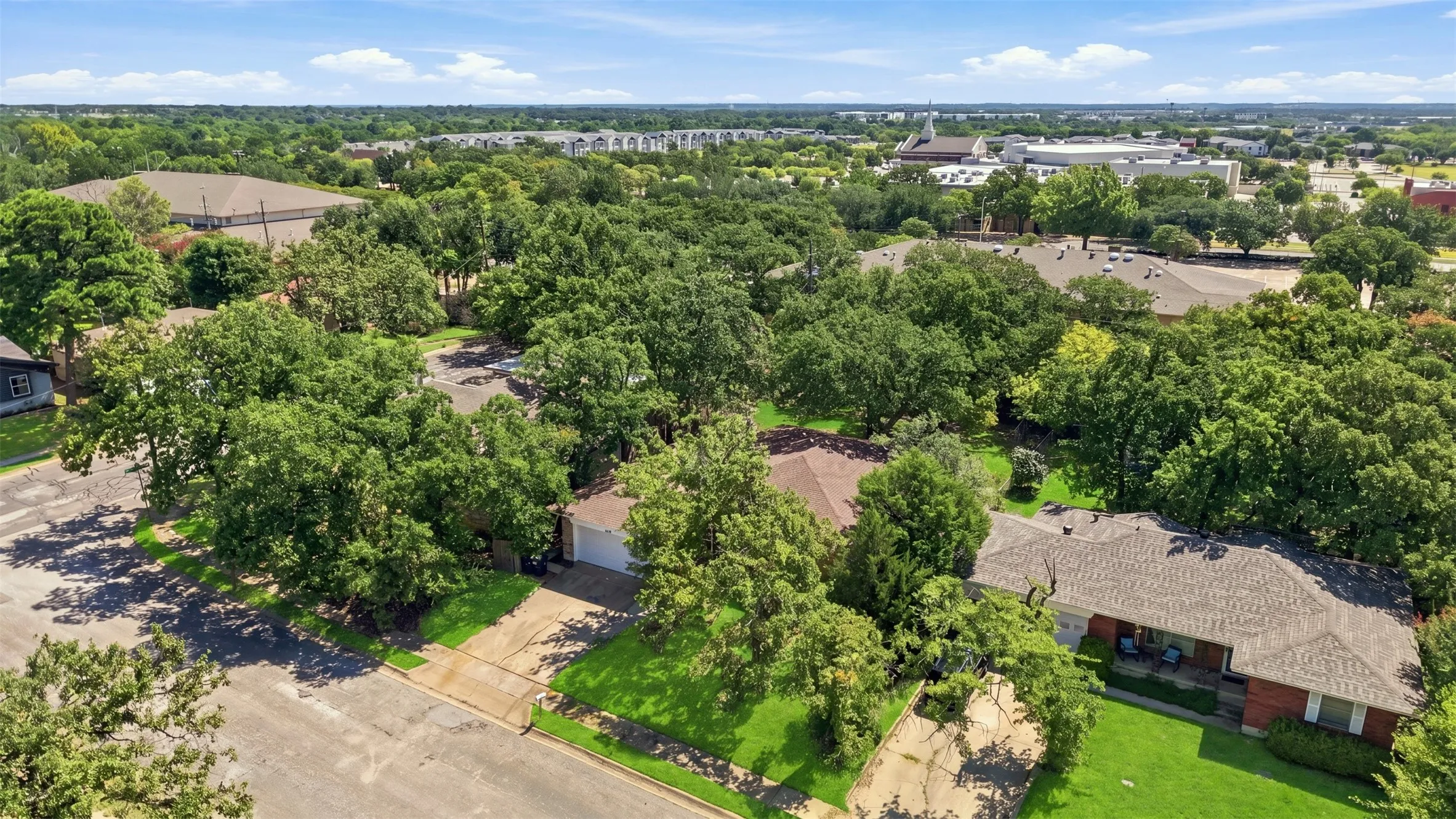 Residential neighborhood featuring mature trees and established homes