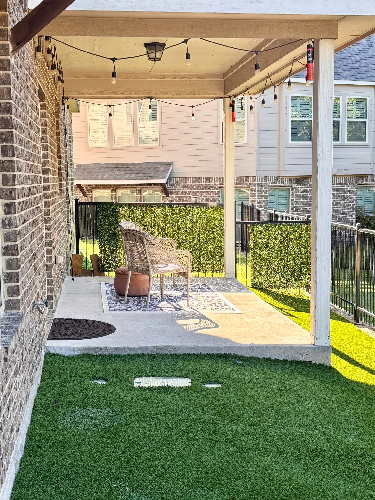 Easy care astroturf, extra yard below