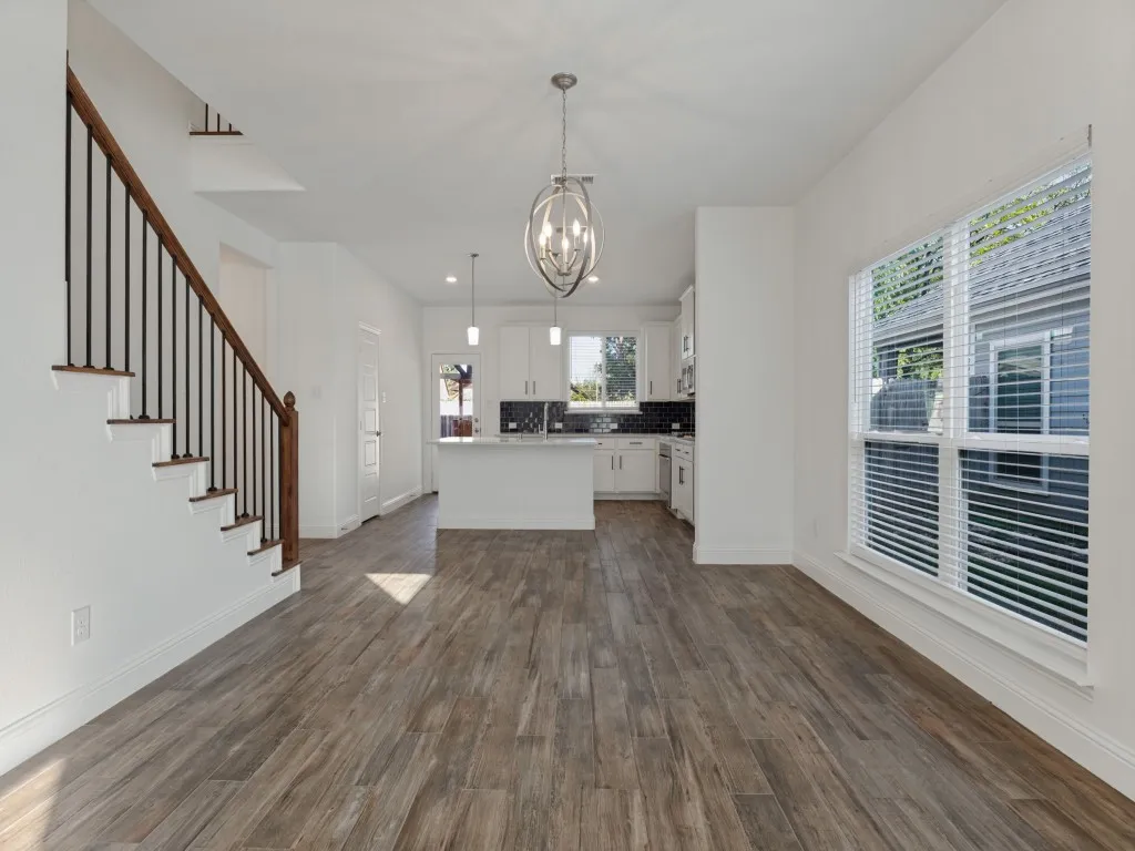Inviting dining area conveniently situated between the living room and kitchen.