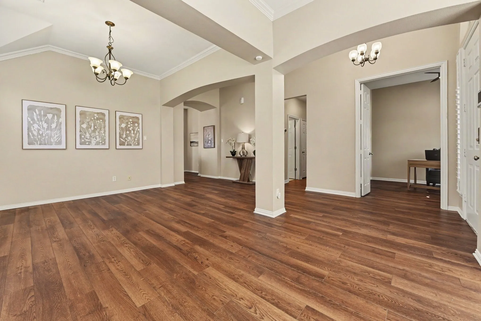 Living room looking into office