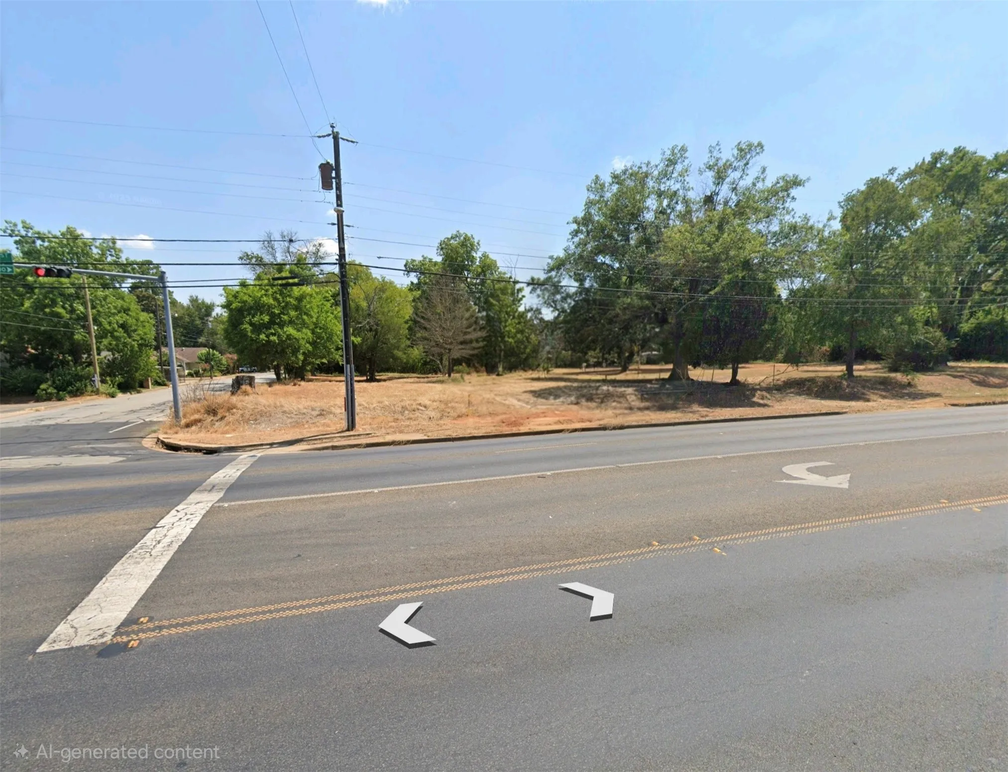 Corner lot featuring mature trees and level topography with street-level accessibility