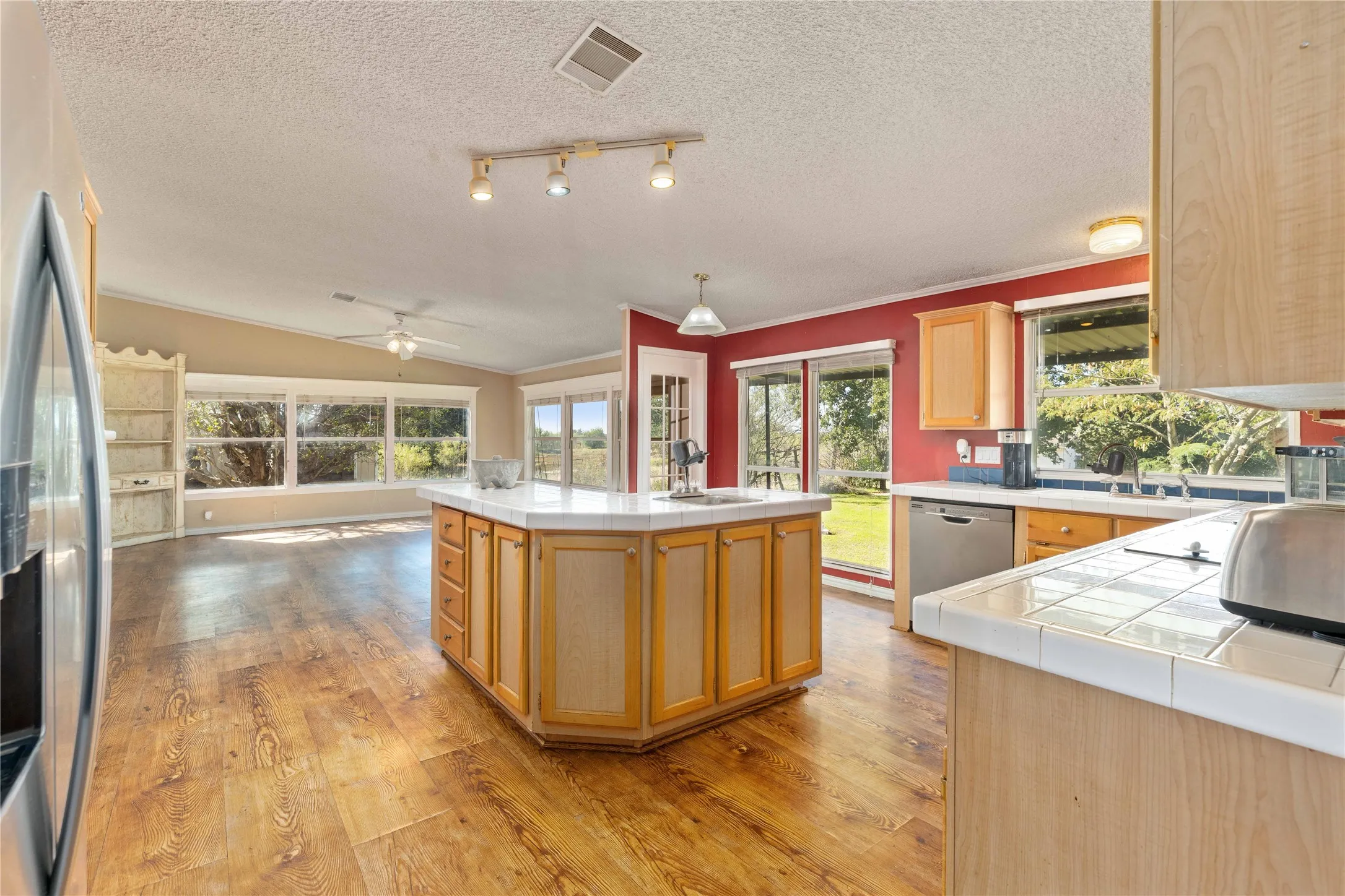 View of the kitchen and family room. Space galore!