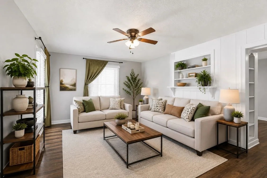 Some furniture & décor virtually staged