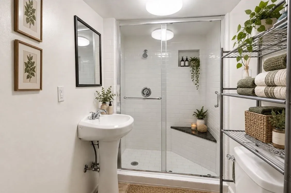 Upstairs bathroom - Some décor virtually staged