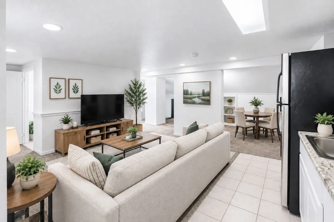 Upstairs living room -some furniture & décor virtually staged