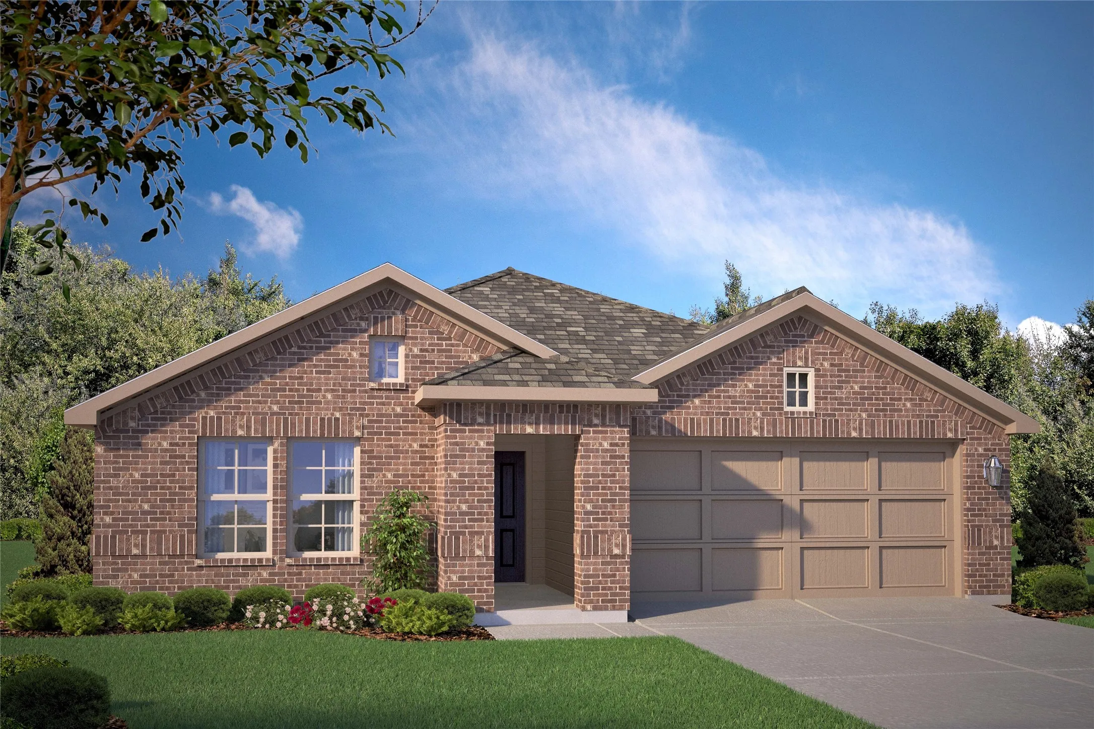 Front Elevation - D.R. Horton's Texas Cali floor plan Elevation C - All Home and community information, including pricing, included features, terms, availability and amenities, are subject to change at any time without notice or obligation. All Drawings, pictures, photographs, video, square footages, floor plans, elevations, features, colors and sizes are approximate for illustration purposes only and will vary from the homes as built.