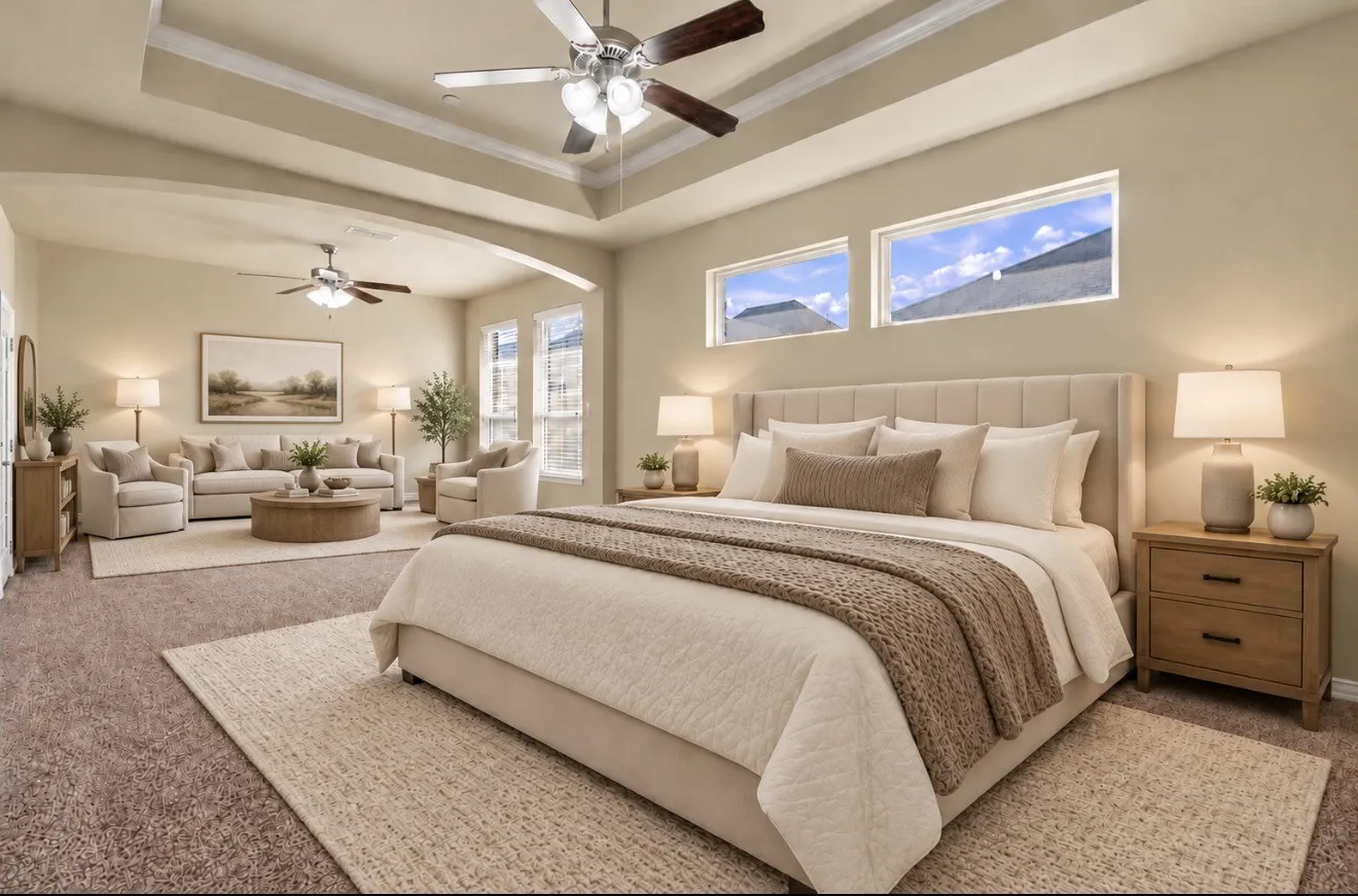 Virtually Staged Primary Bedroom and Sitting area.
