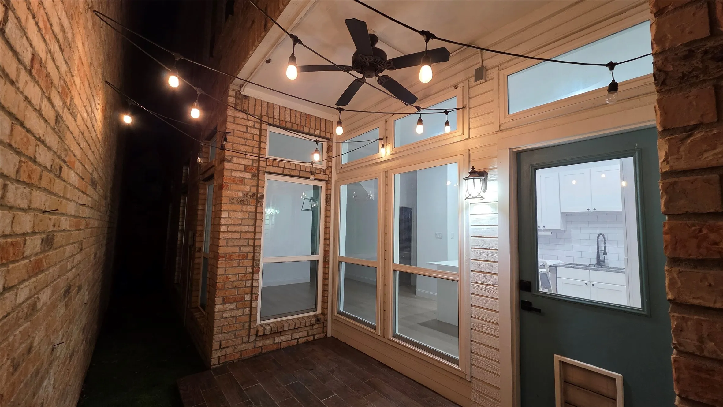 Covered patio with lights