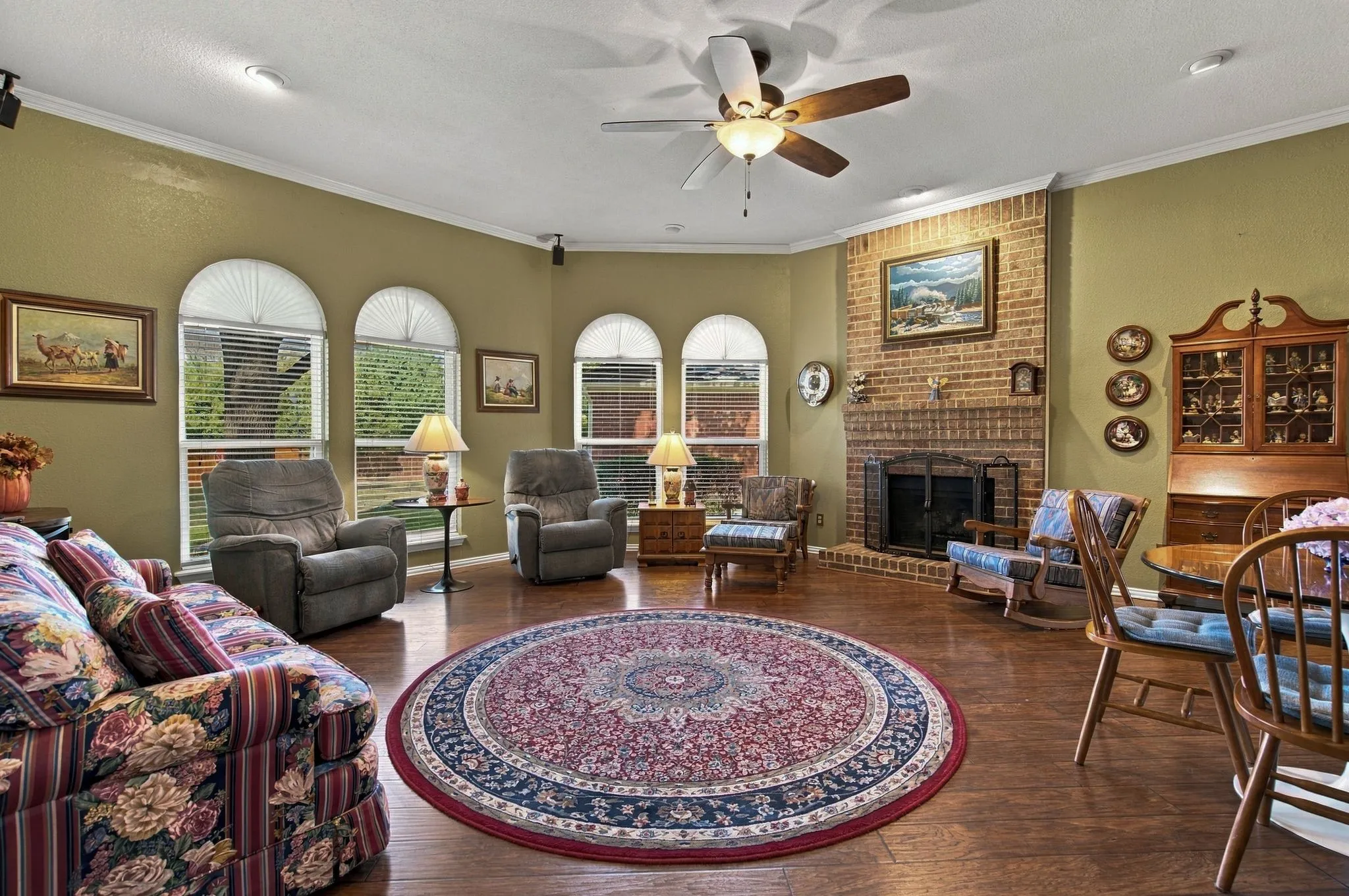 Beautiful Setting. Diagonal Wood Flooring.