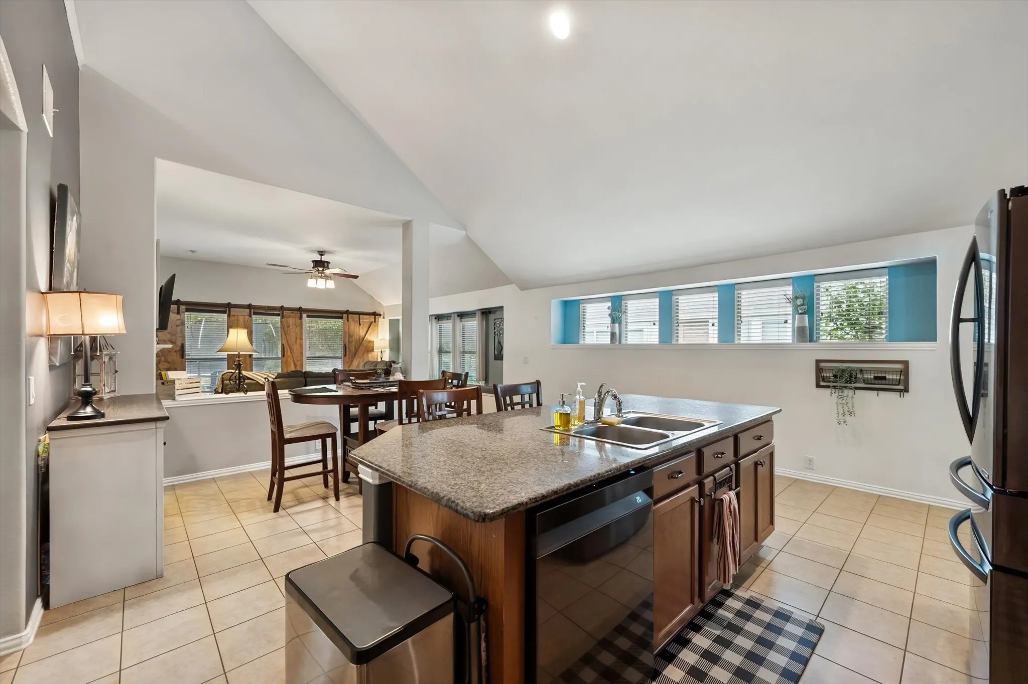 Convenient island and open floor plan.