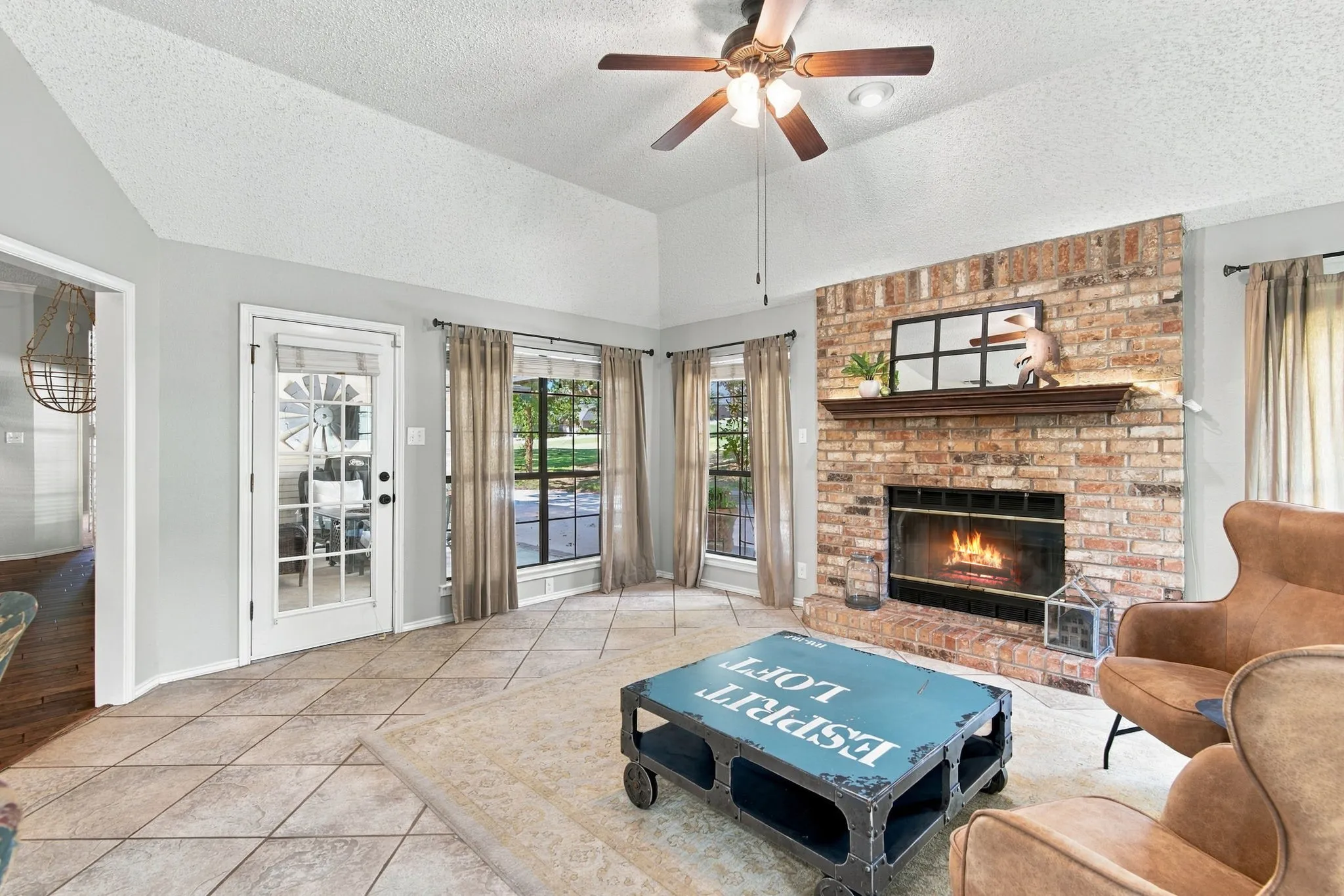 2nd Living Area, wood burning fireplace,