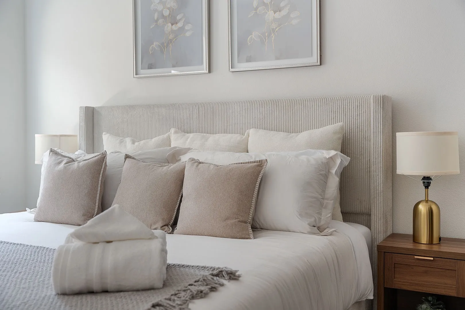 Textured, wingback-style upholstered headboard