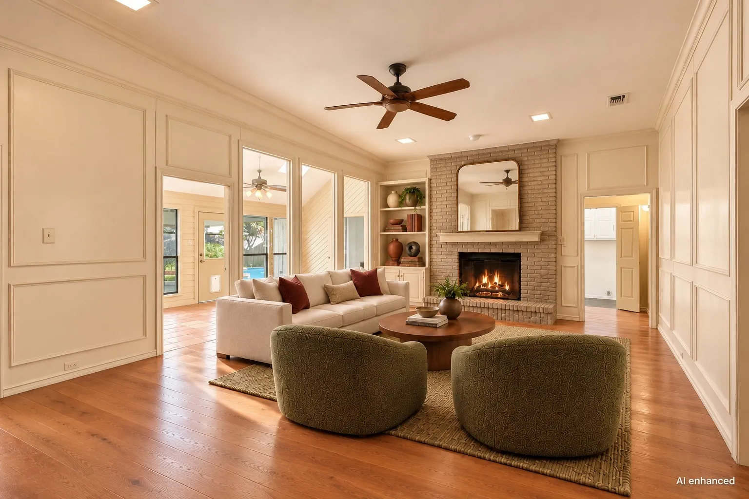 AI-generated renovation concept. Shows proposed furnishings and finish changes, not the home’s current condition.