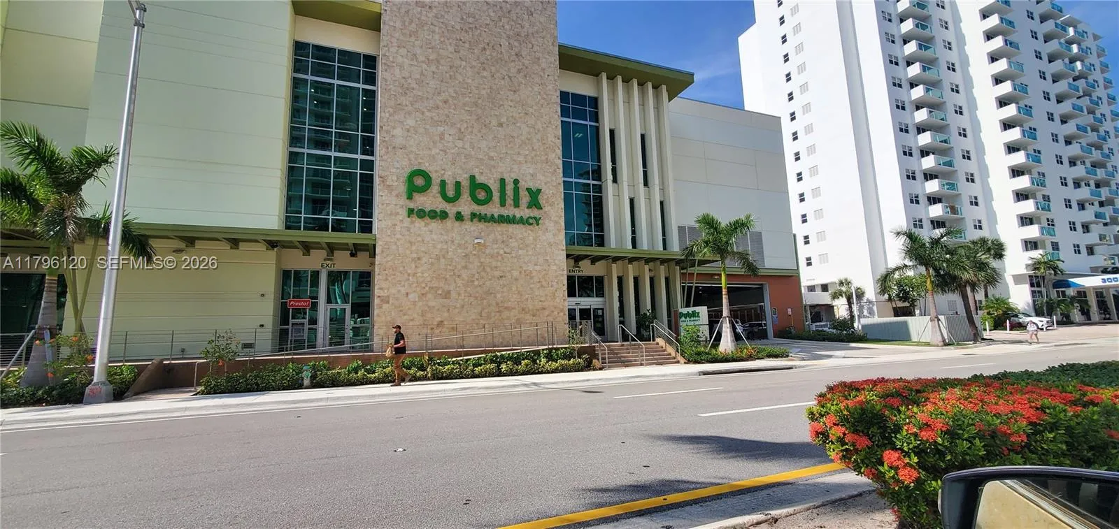 Right down the block from the apartment, a newly built Publix supermarket.