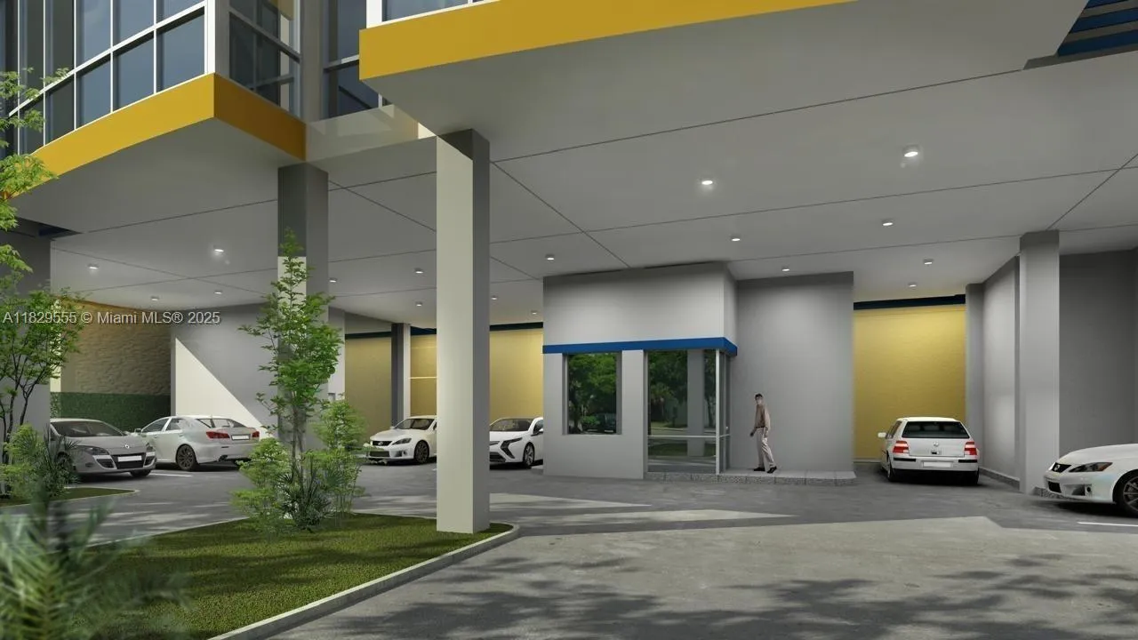 Arrival to ground level office lobby to access elevators.