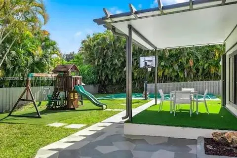 Family backyard paradise with playground and pergola dining!