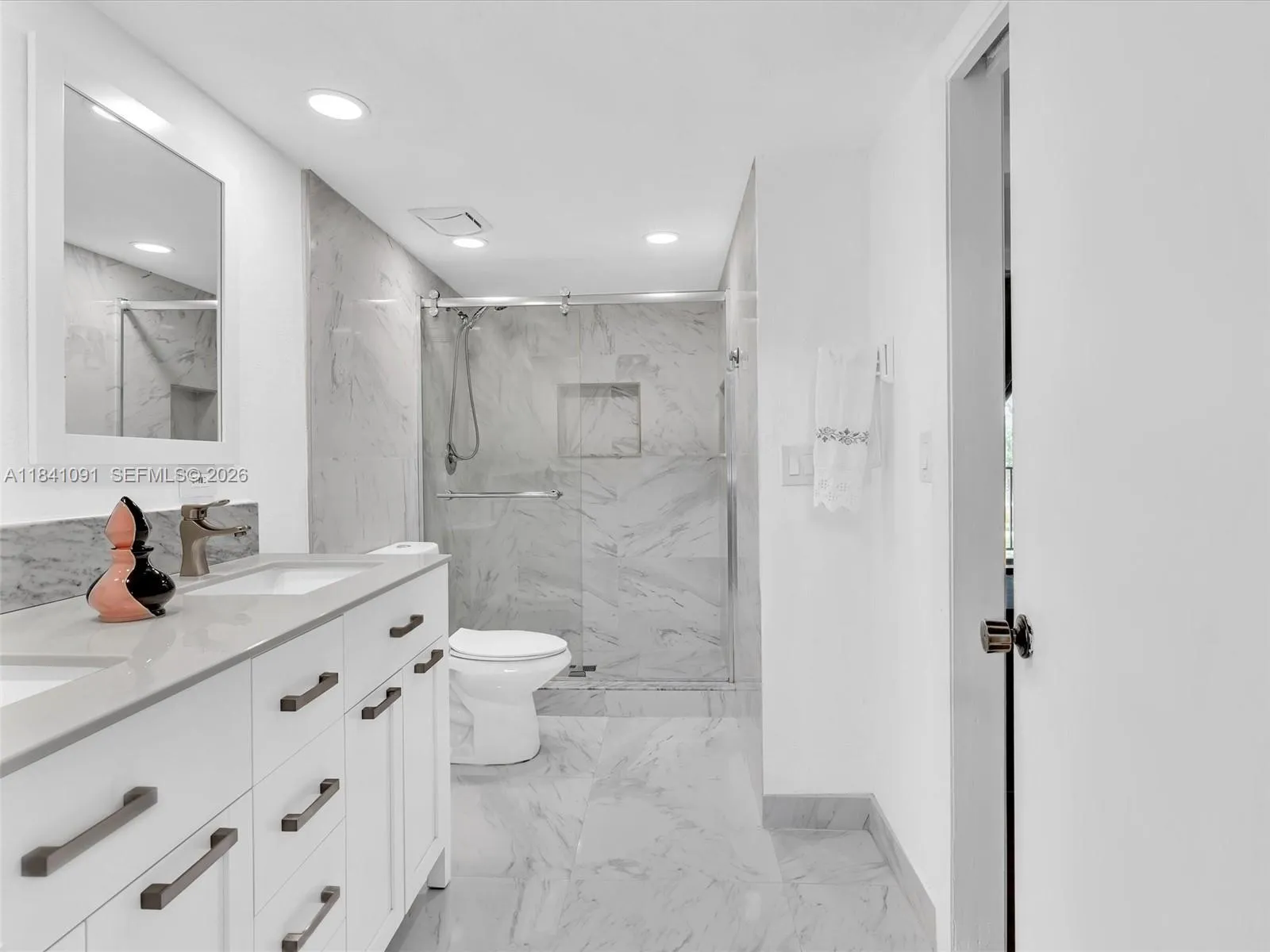 Tastefully Remodeled primary bathroom.