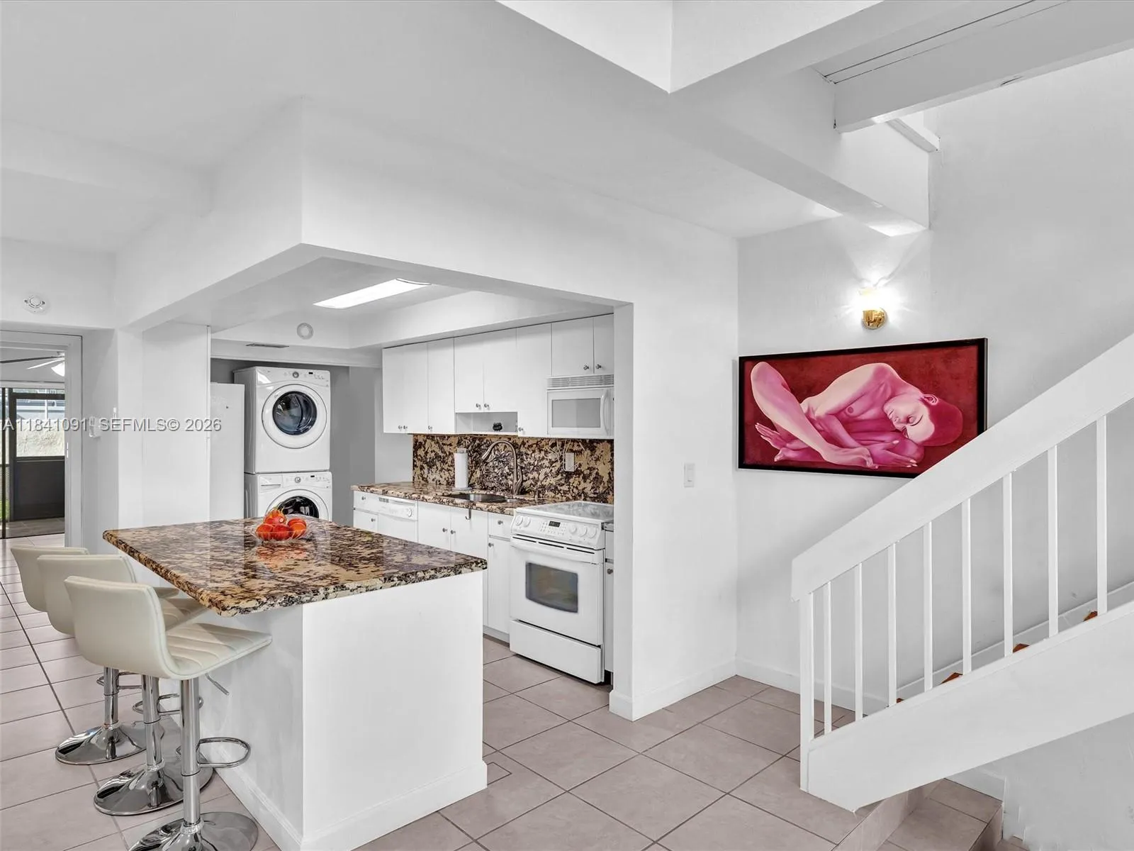 Wood cabinets and granite counters.
