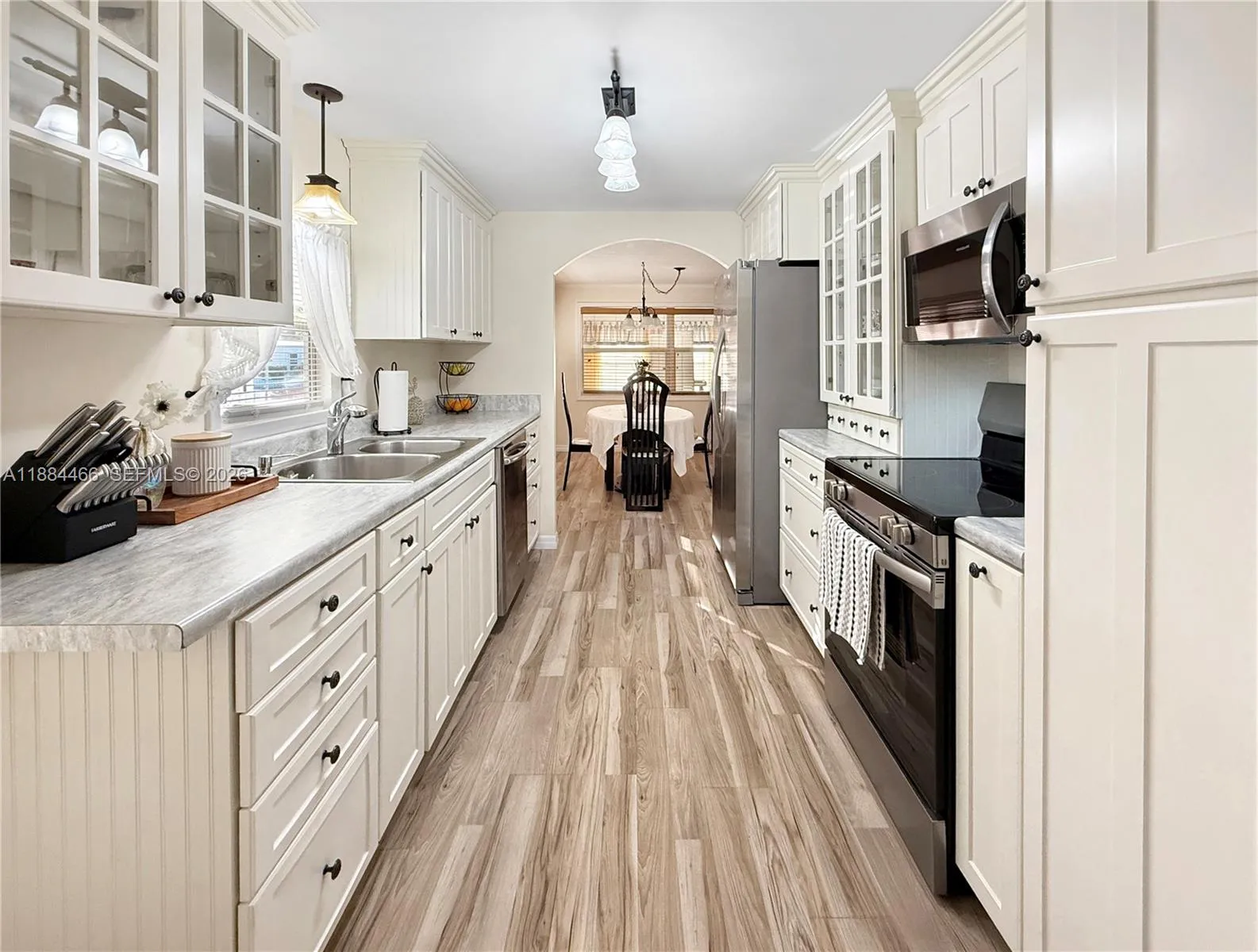 New counter tops, Refrigerator, Stove, Microwave. All matching stainless steel appliances. Soft close drawers and new kitchen faucet and all wood under sink has been replaced.