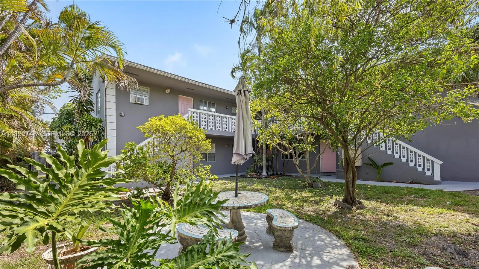 Quiet complex, long-term tenants, courtyard view.