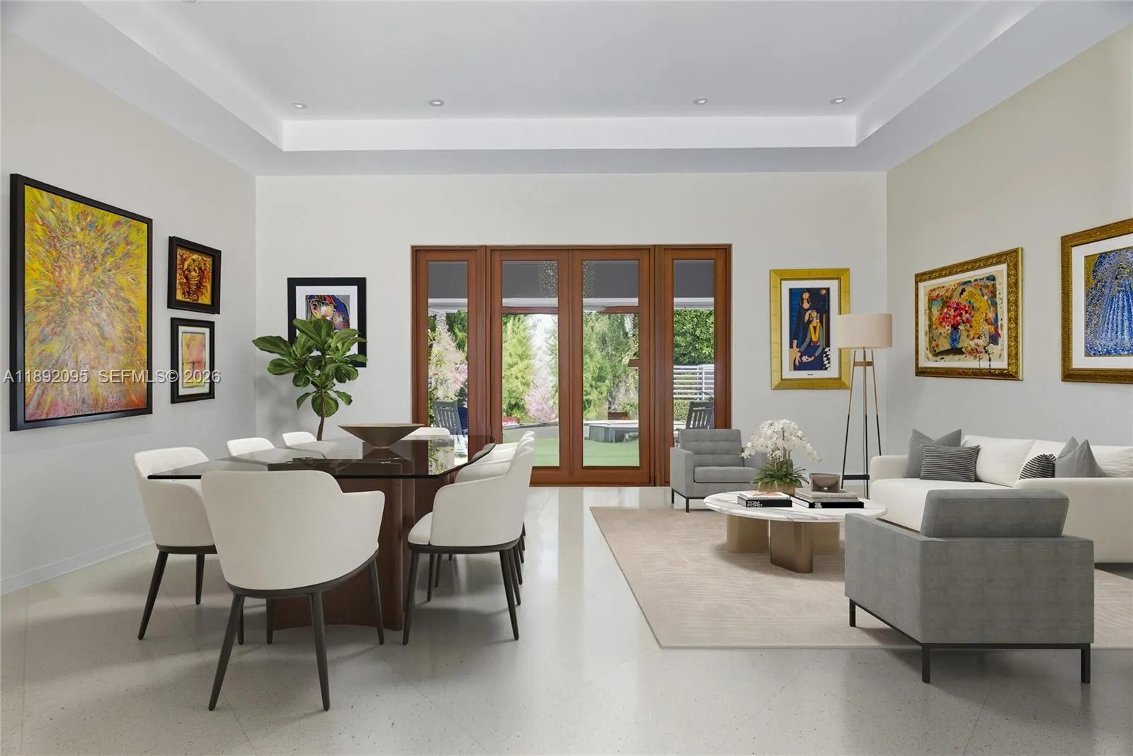 Great Room - virtually staged as dining and living room (side by side)\n