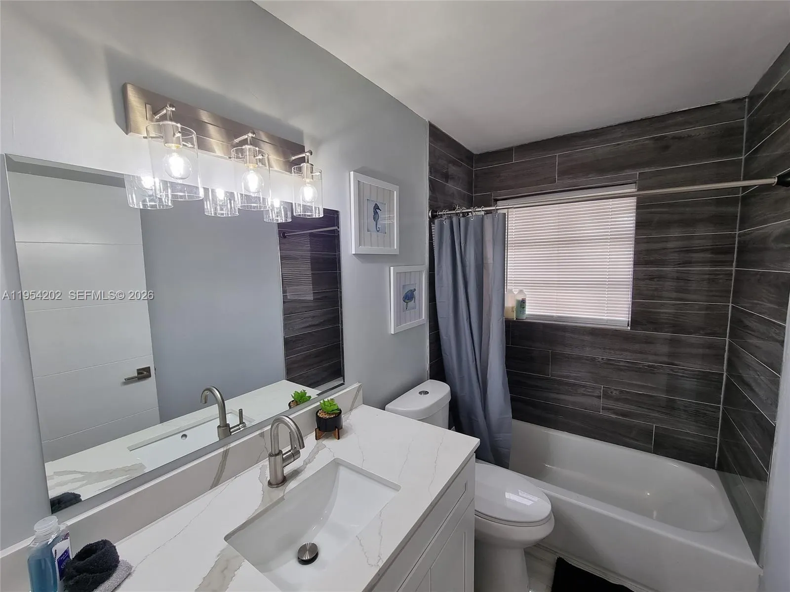 renovated bathroom with tub