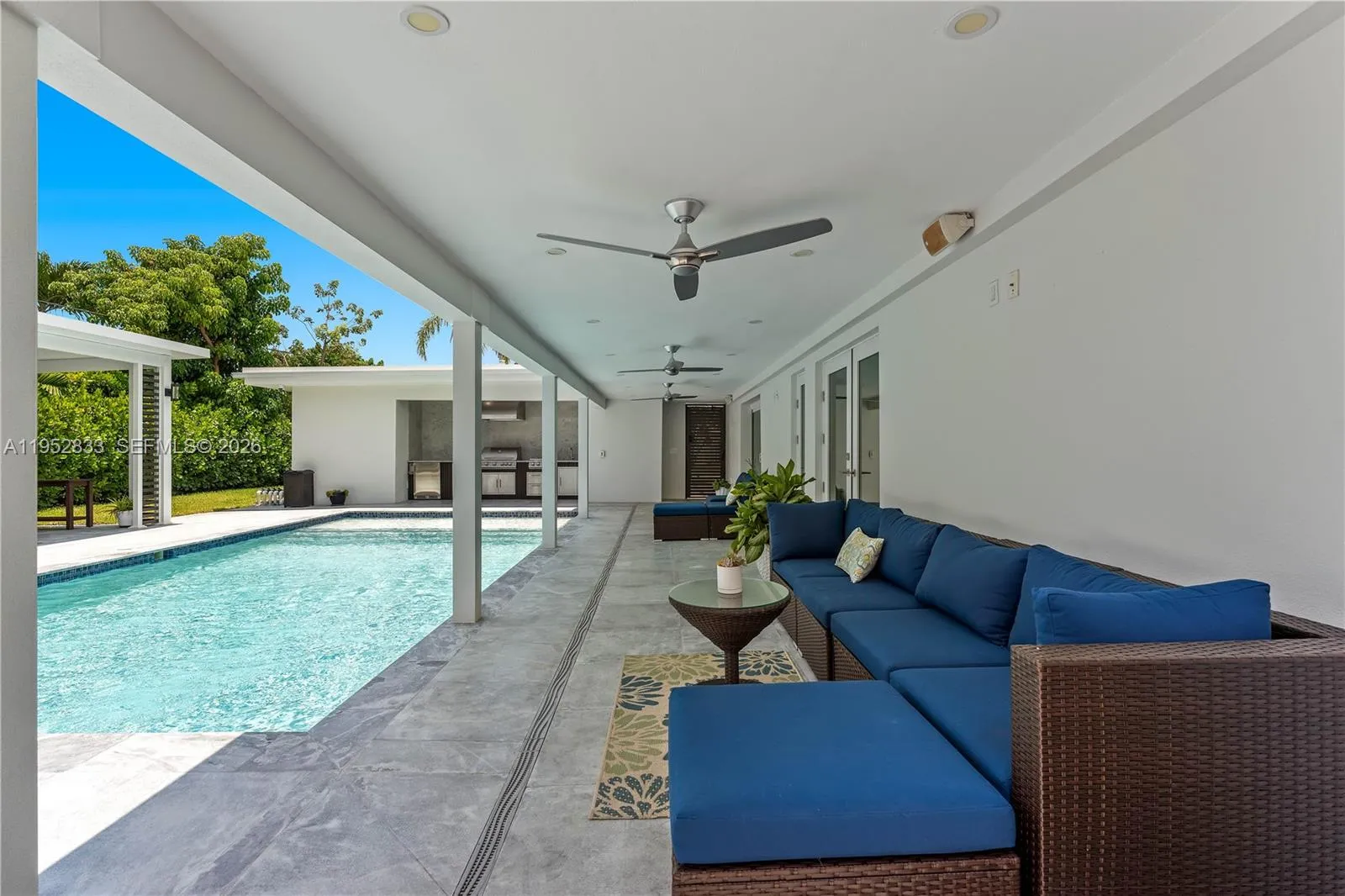 Ceiling fans in patio area