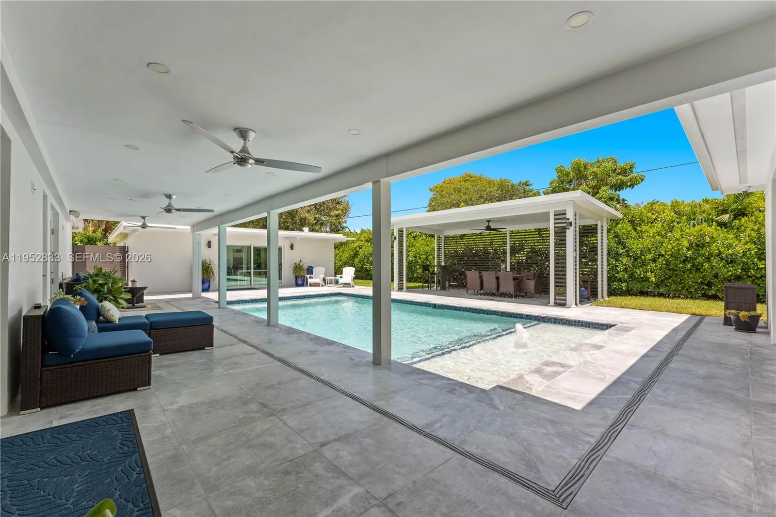 Side view of patio/pool from side entrance