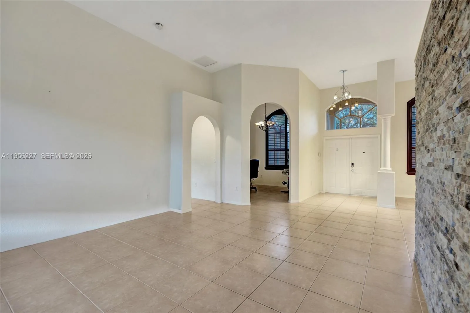 View from living room of front entry