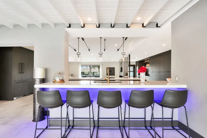 Two separate bar top dining areas