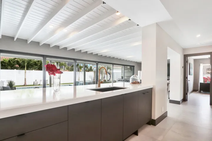 View from kitchen to outdoor patio