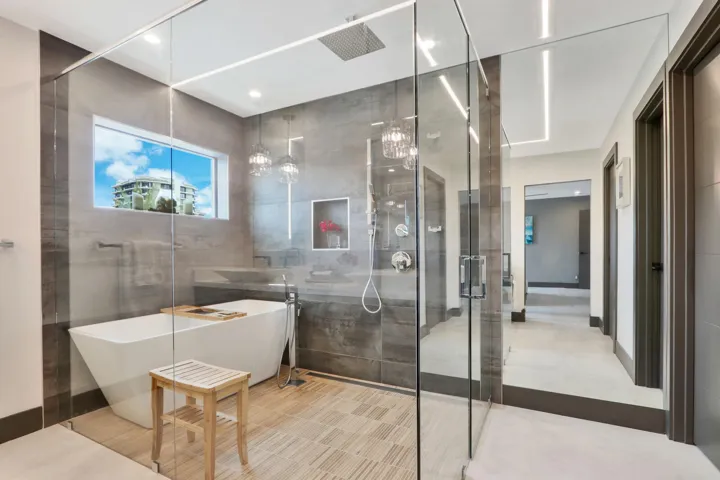 Wet room with soaking tu and rain shower