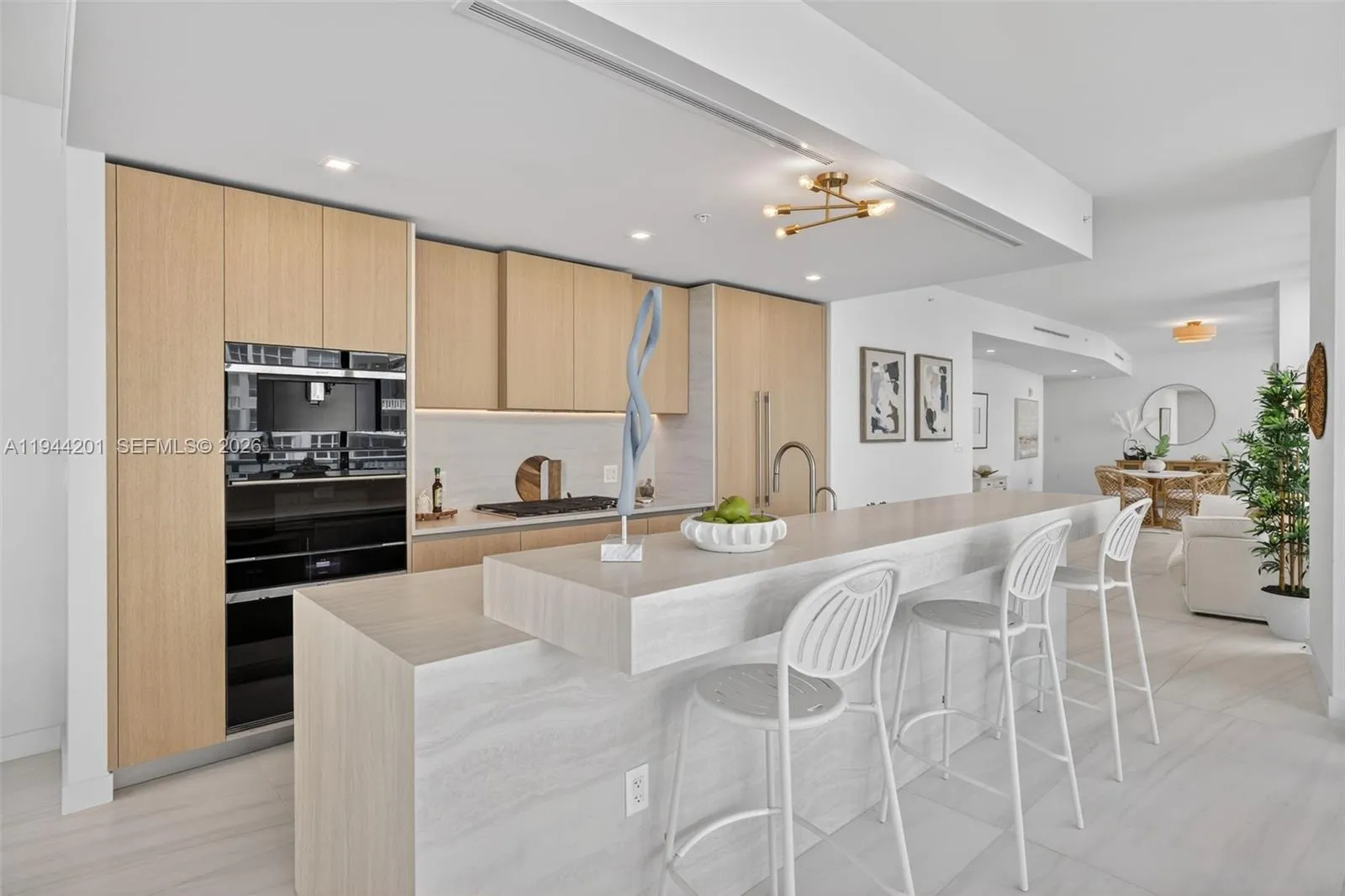 Chef-ready galley kitchen with Sub-Zero and Wolf appliances w/ wine cooler, plus integrated espresso/cappuccino system. Italian cabinetry and stone counters