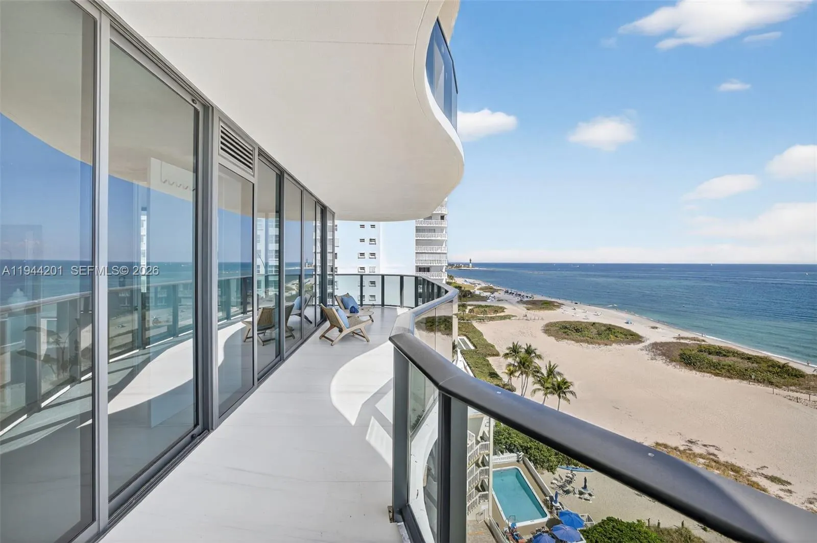View from Primary Bedroom to the North - super long 34 ft balcony on this side.