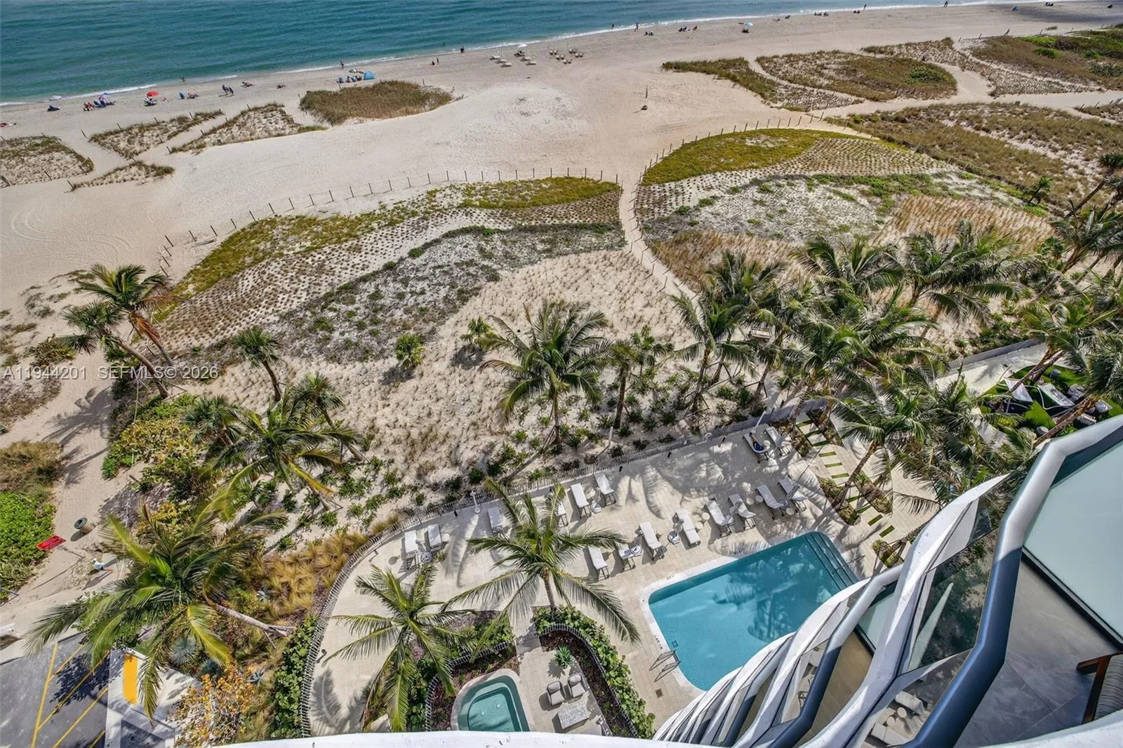 Grounds of Casamar and the dunes & Beach beyond the building.
