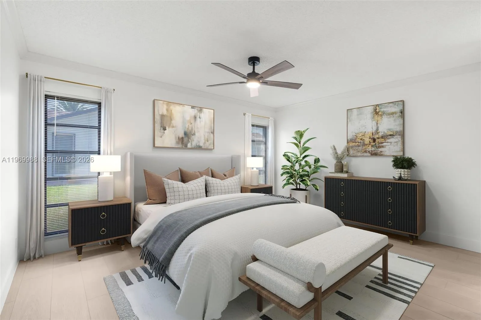 Virtually staged primary bedroom