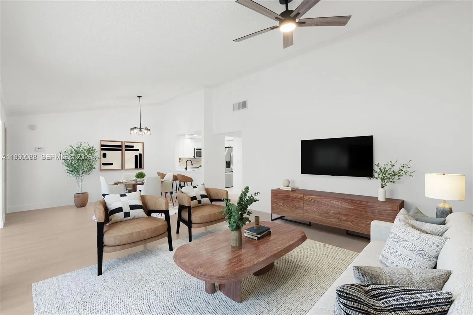 Virtually staged living room and dining room