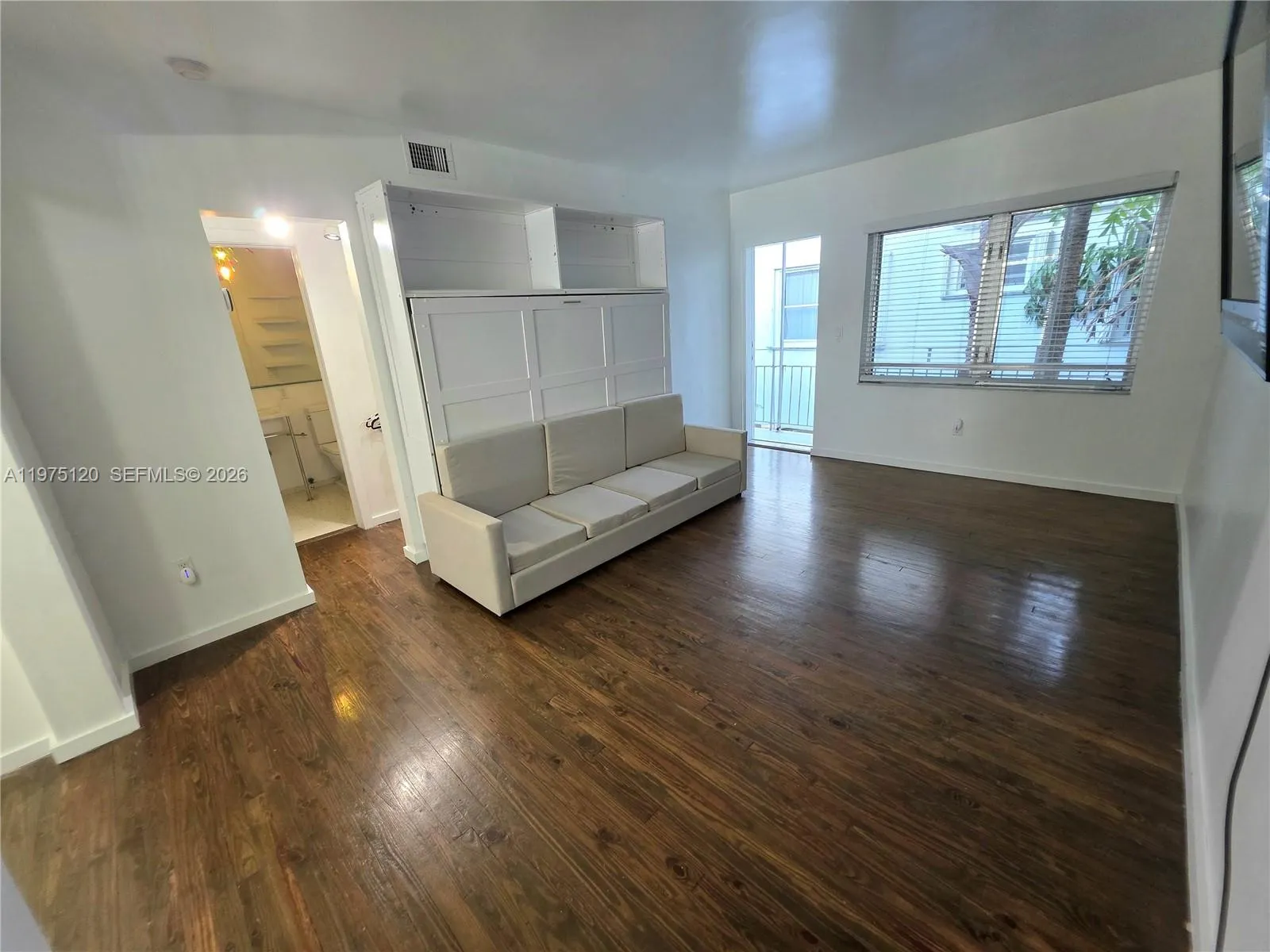 Main area living-bedroom area. Murphy bed and wall TV