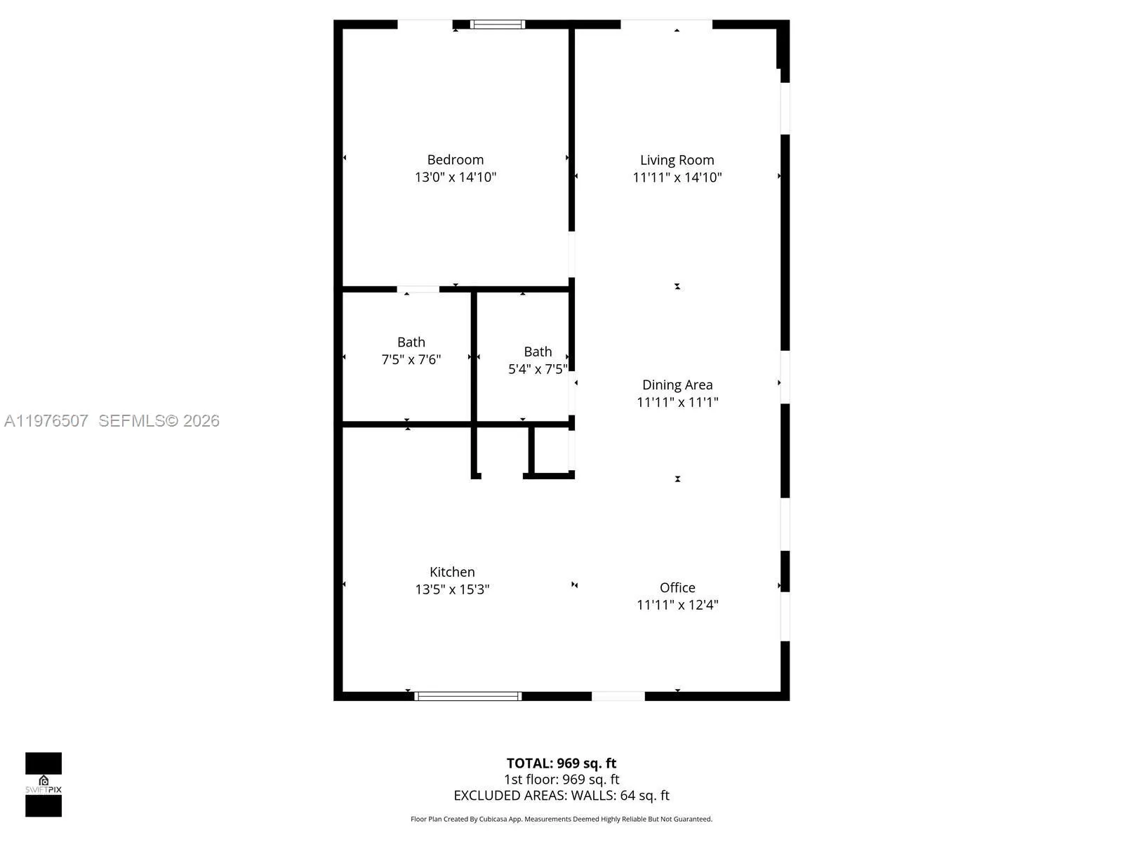 FLOOR PLAN FOR THE PRIMARY UNIT AND BIGGEST SPACE LOCATED IN THE CENTER OF THE PROPERTY! HERE YOU HAVE NEARLY 1000 SQUARE FEET TO WORK, COOK, HOST, SLEEP AND FREELY ENTER FROM ALL SIDES WITH THREE EXTERIOR DOORS!