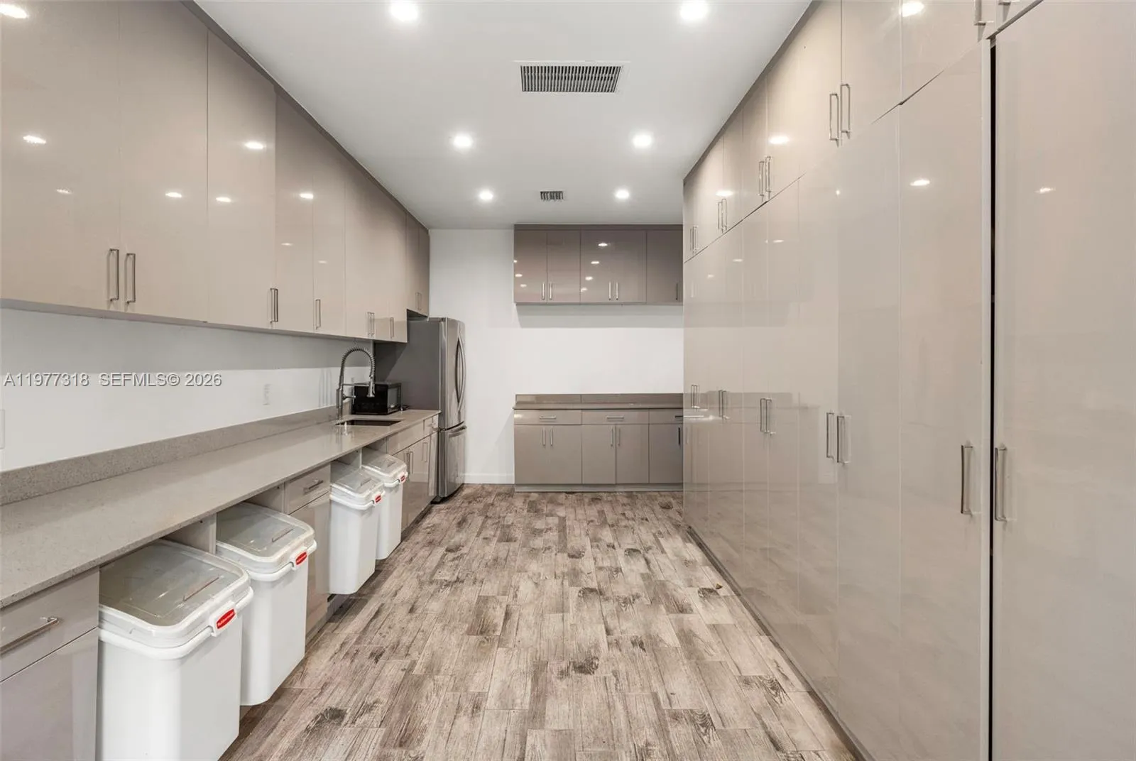 Feed room in storage warehouse.