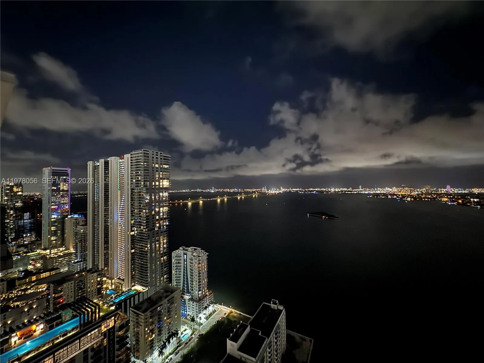 North East view at night. Miami Beach and Bay