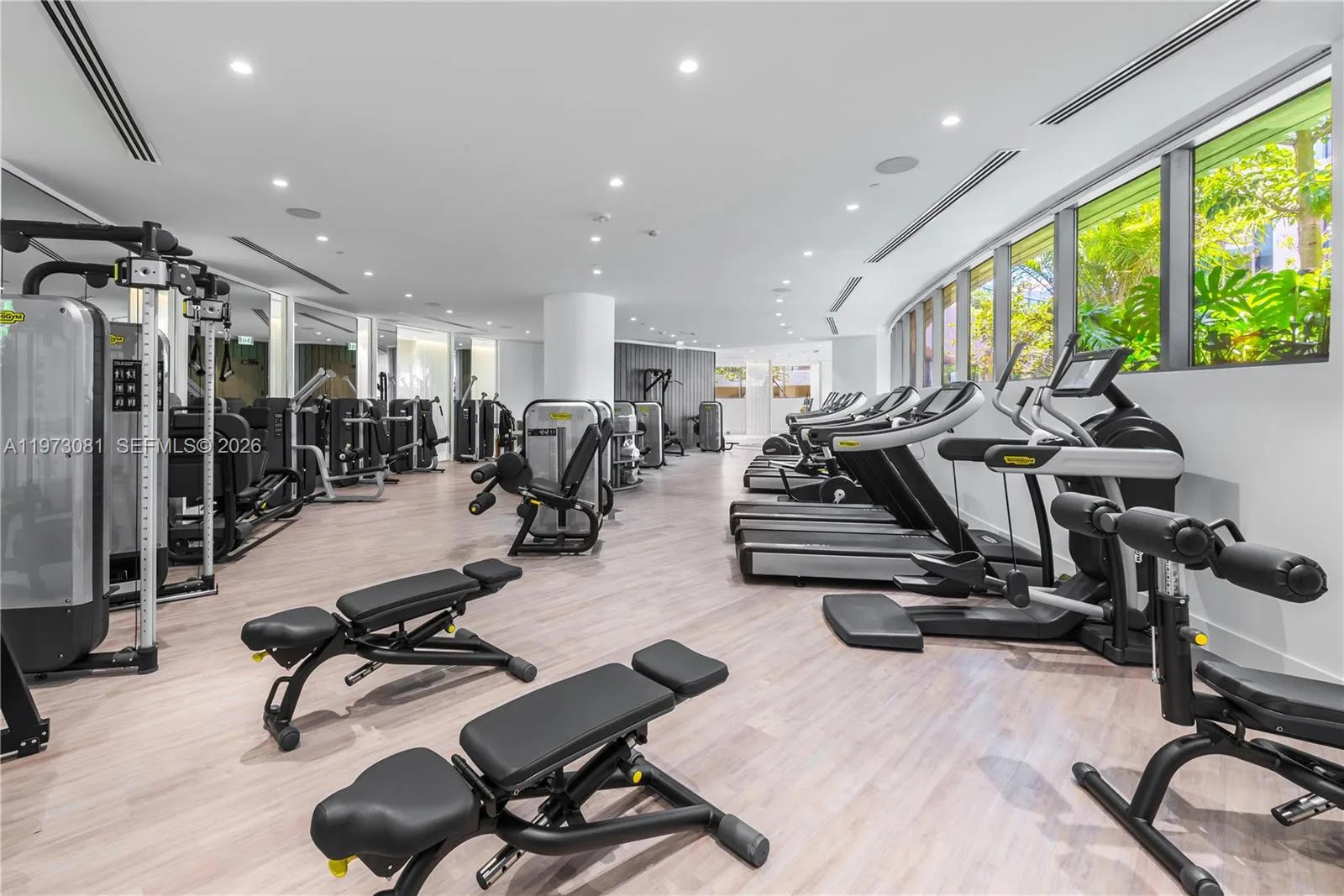Main gym. There is an additional gym. There is also a Pilates reformer room and a room for other fitness activities.