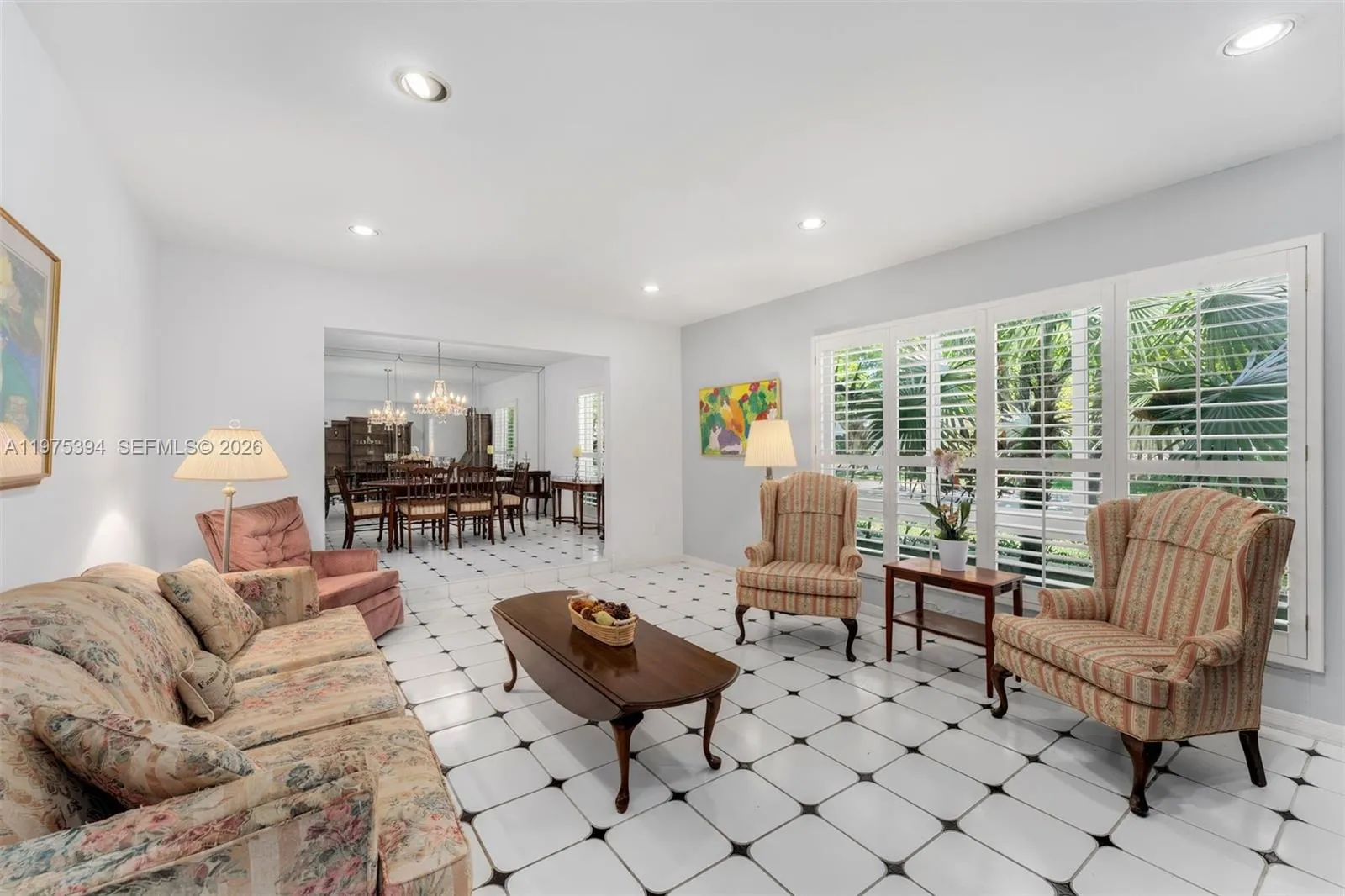 Living room with plantation shutters