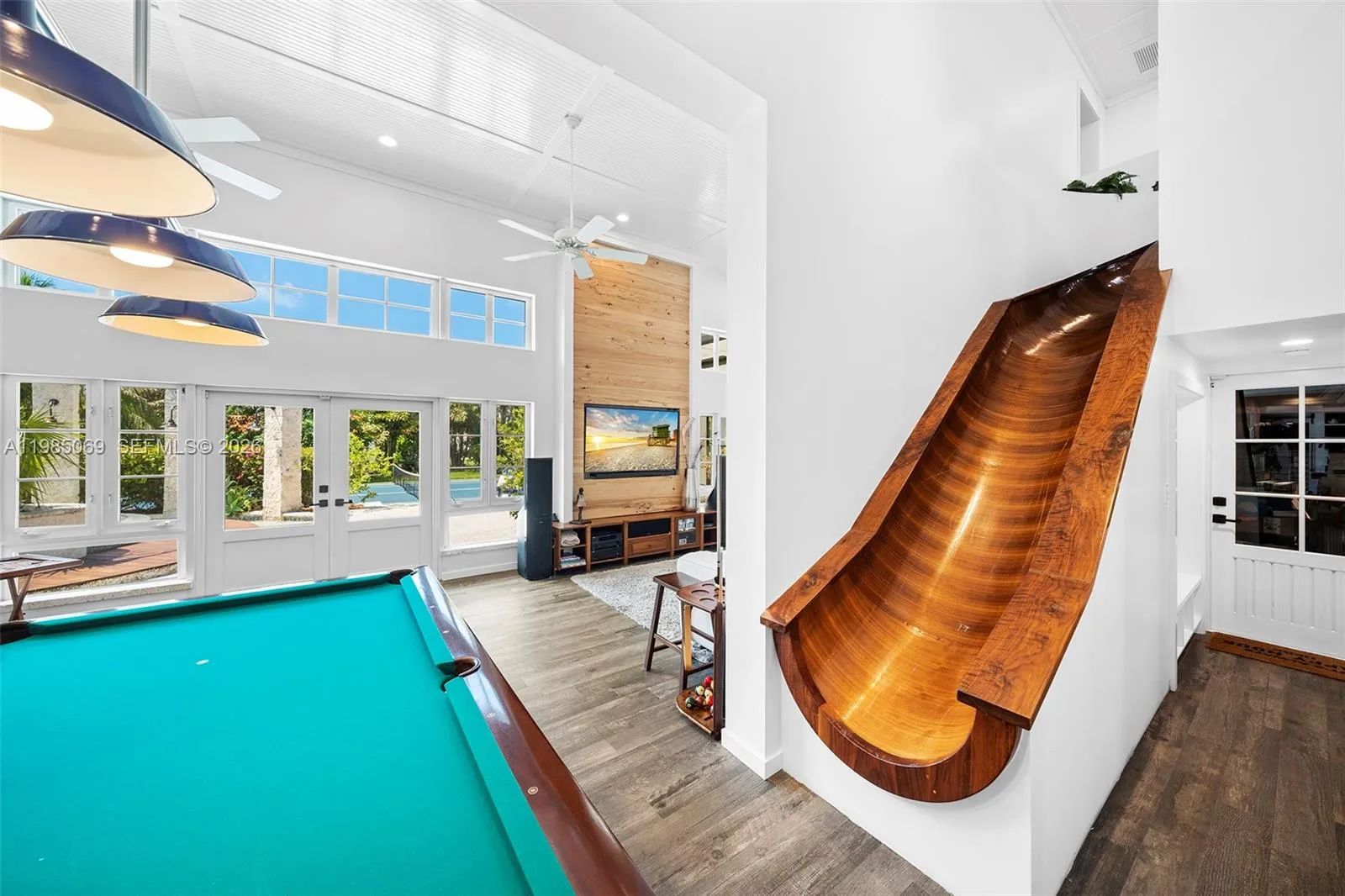 Custom 2 story black walnut hand carved wooden slide