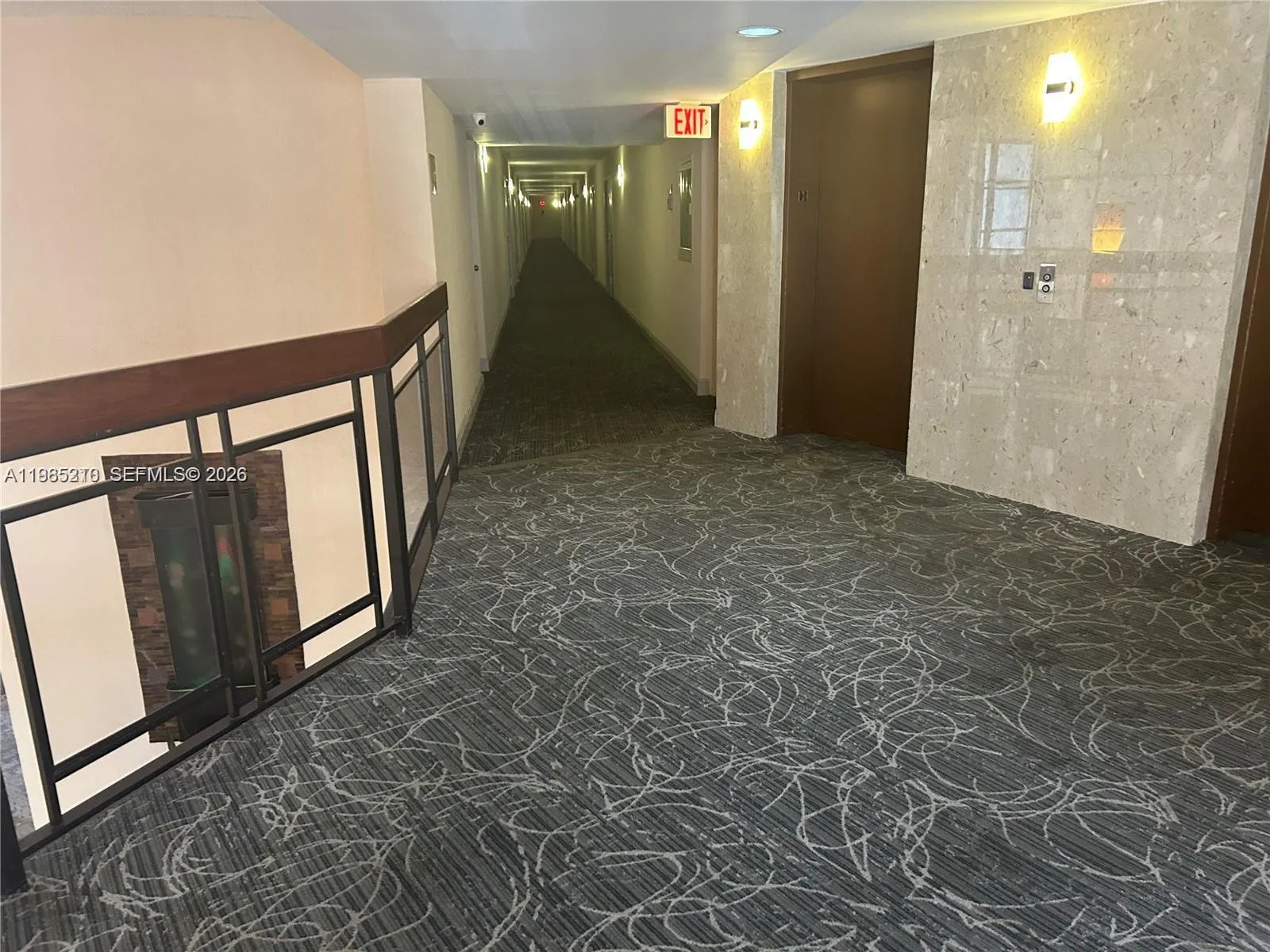 Hallways to the elevators.