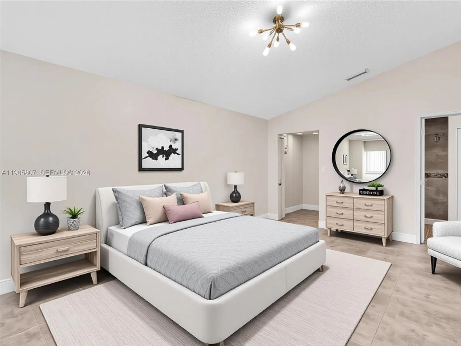 Different angle of primary bedroom w/virtual staging.