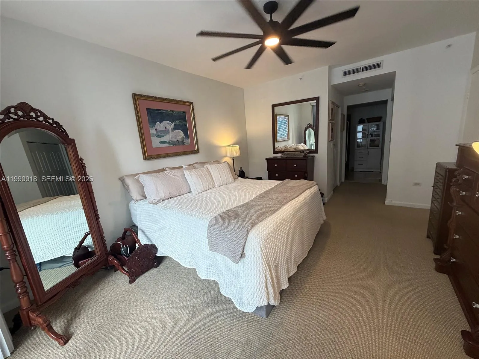Carpeting in master bedrooms.