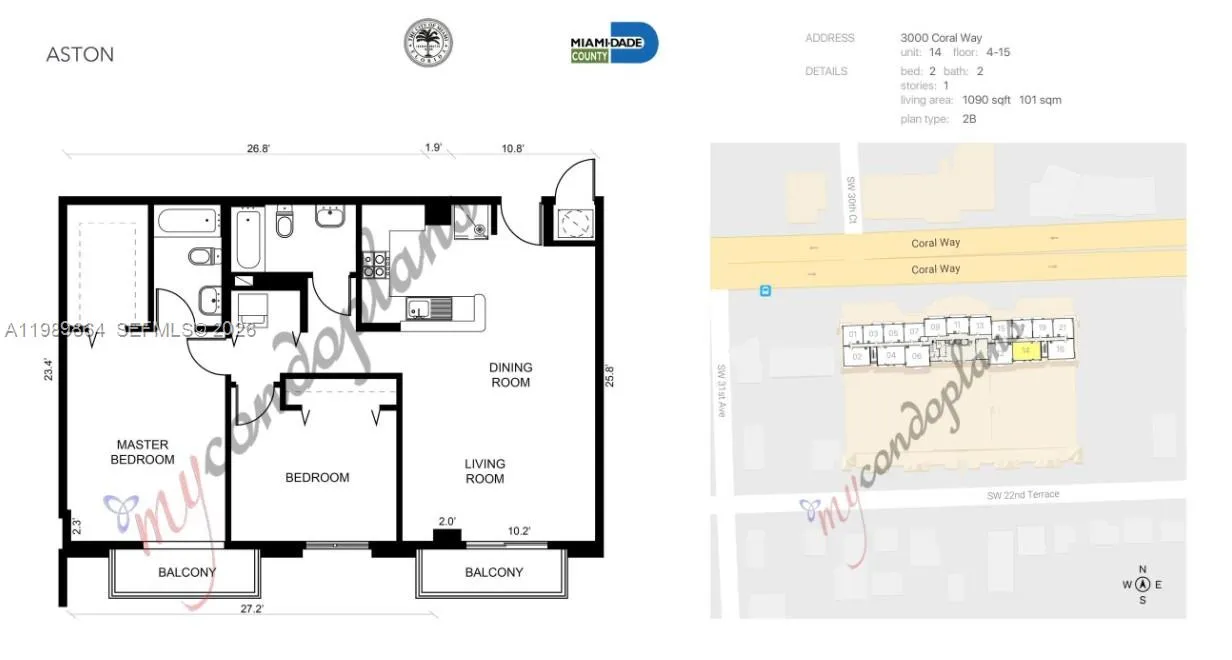 3000 Coral Way 1114, Miami, Florida 33145, Miami, Florida 33145, 2 Bedrooms Bedrooms, ,2 BathroomsBathrooms,Residential,For Sale,3000 Coral Way 1114, Miami, Florida 33145,A11989864